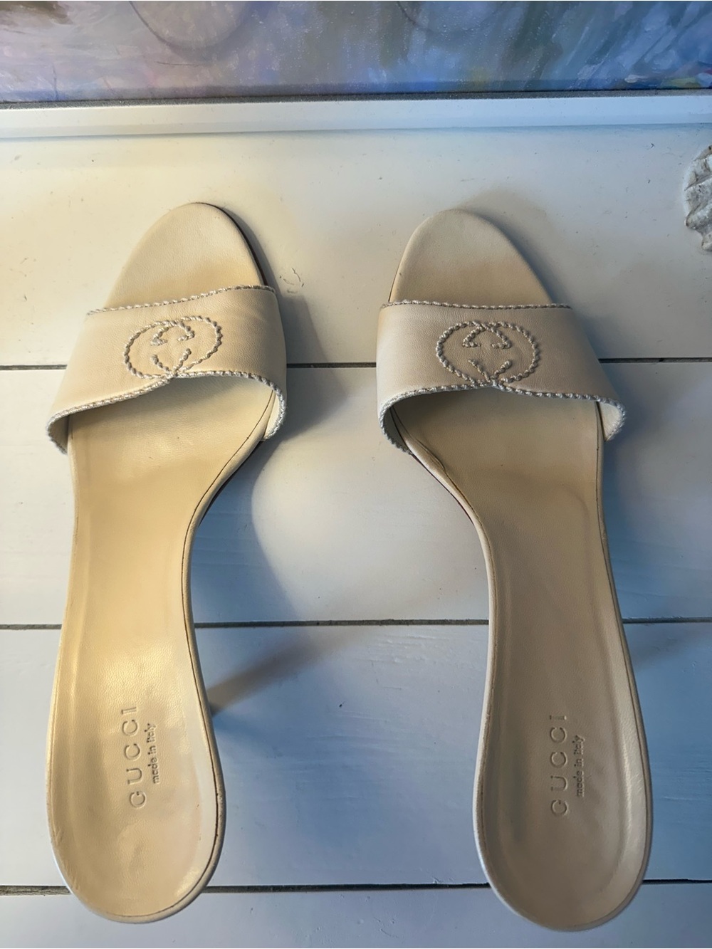Vintage Gucci Cream Leather Slide Mules